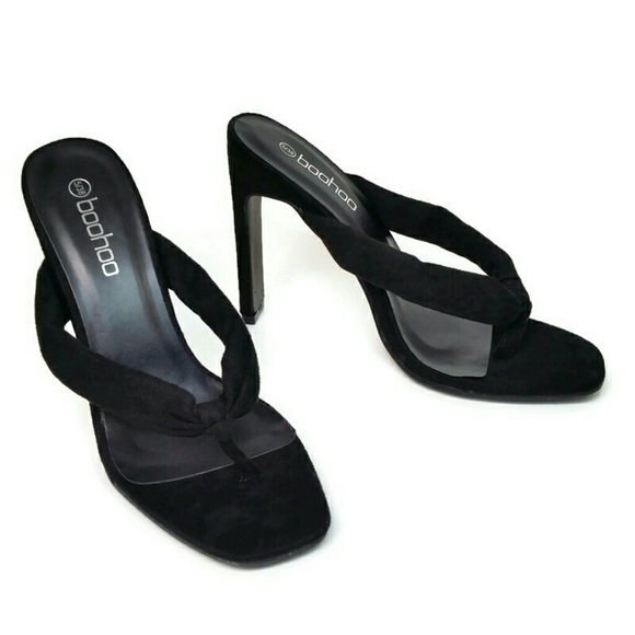 Boohoo Open Toe Post Thong Slim Heel Mule Sandals - Picture 10 of 10